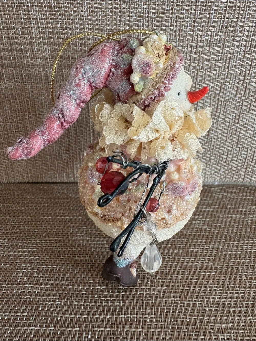 Victorian Cute Snowman Christmas Ornament Shabby Chic Cottage Core Small Resin